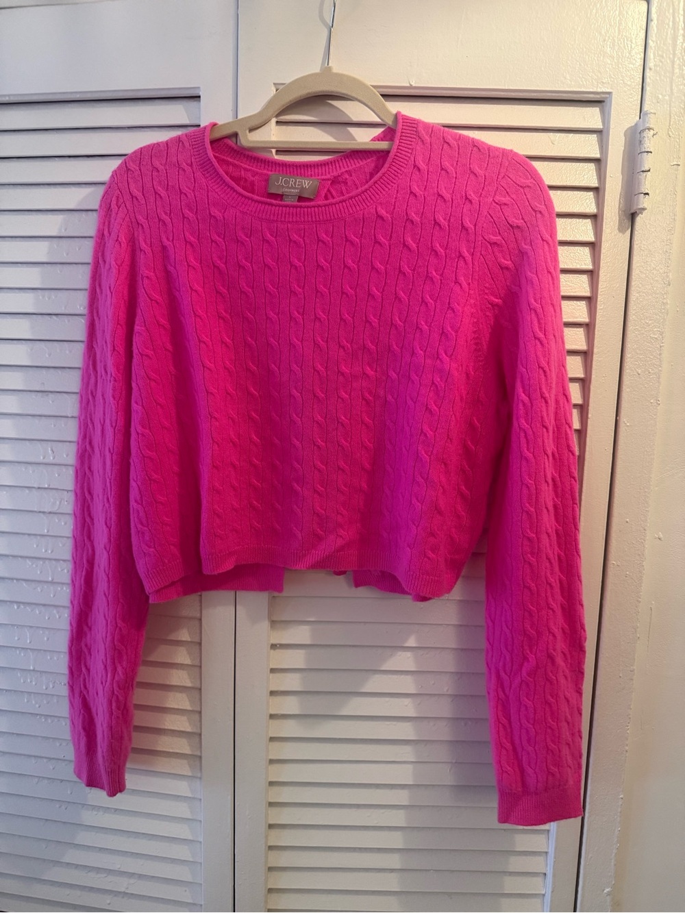 J. Crew Hot Pink Cable-Knit Crewneck Sweater